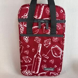 LocknLock Insulated 2 Bottle Wine Carrier, red bottle cheese grapes, NEW